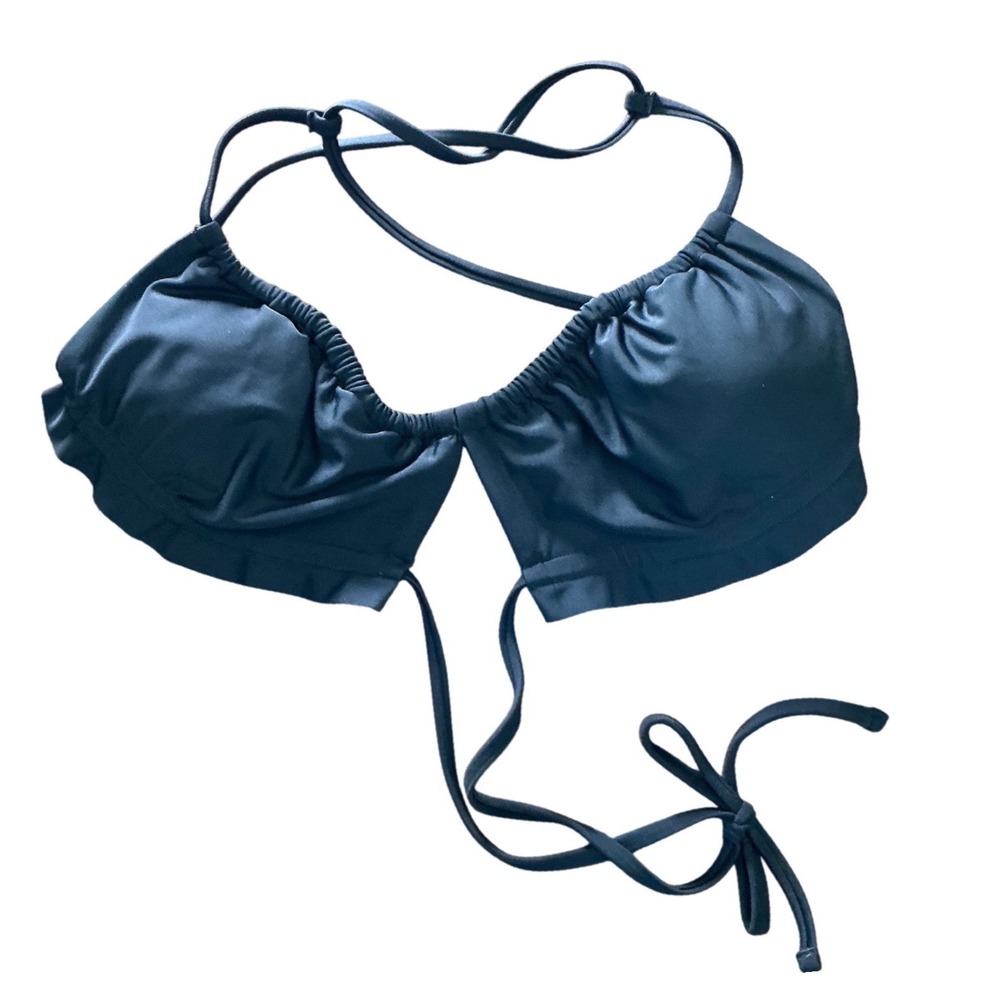 Sports Illustrated Womens Black Ruffle‎ Cutout Bralette Bikini Top Size MED NWT